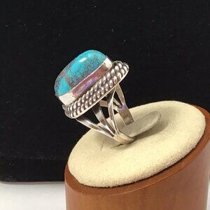 Turquoise Ring Large Stone Sterling Silver Vintage 11.6 Grams Size 5.75